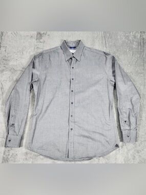 Teddy Stratford Shirt Mens 5 Gray Button Up Front  Zip Long Sleeve Dress Shirt
